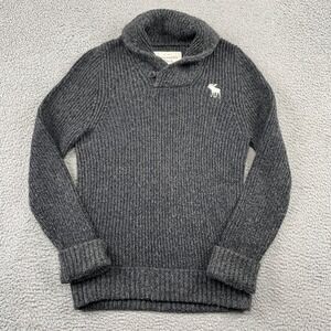 Abercrombie & Fitch Sweater Mens L Gray Shawl Neck Pullover Ribbed Knit Cotton